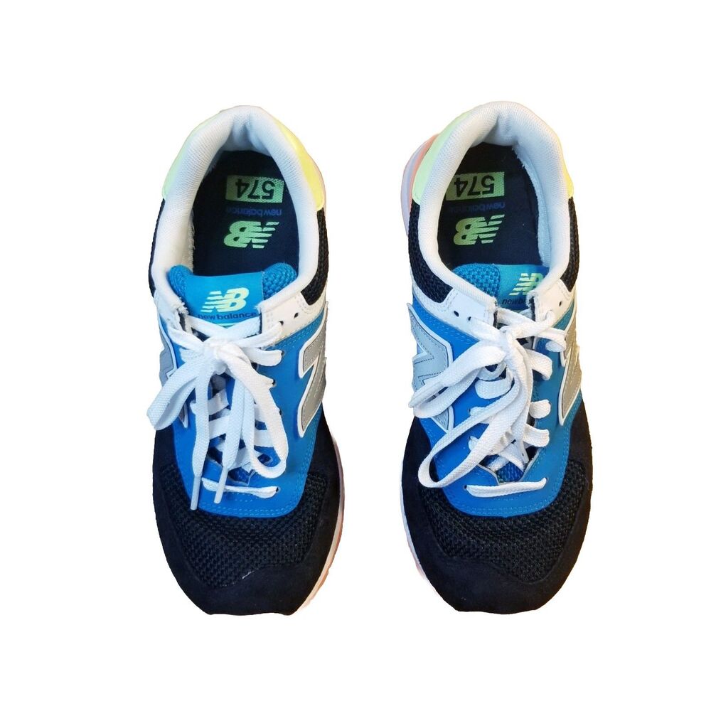 New Balance 574 Women's Size 8 Blue Black Orange Running Shoes Sneakers WL574MSA